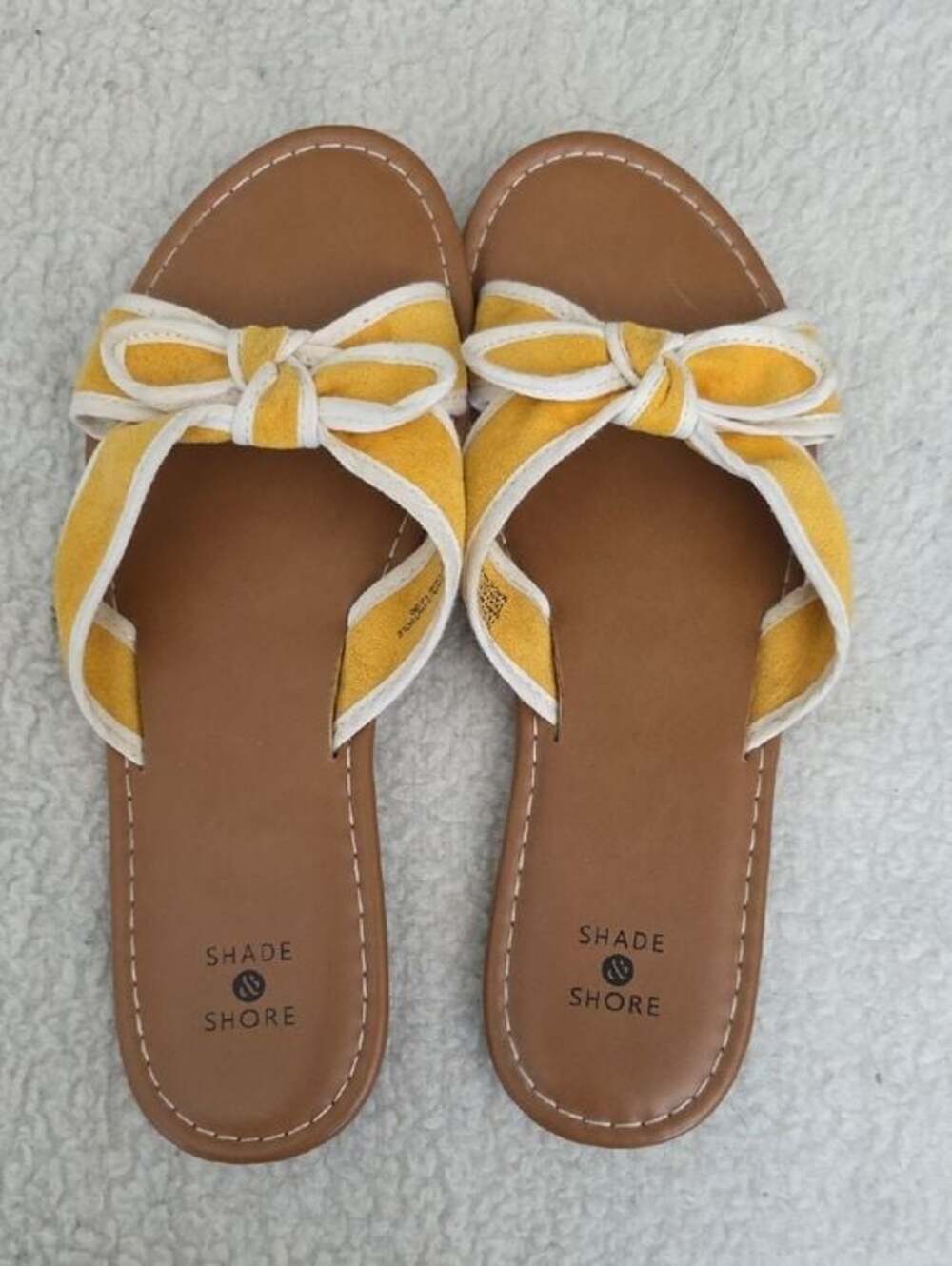 Shade & Shore Yellow and White Bow Slide Sandals for Women Size 8